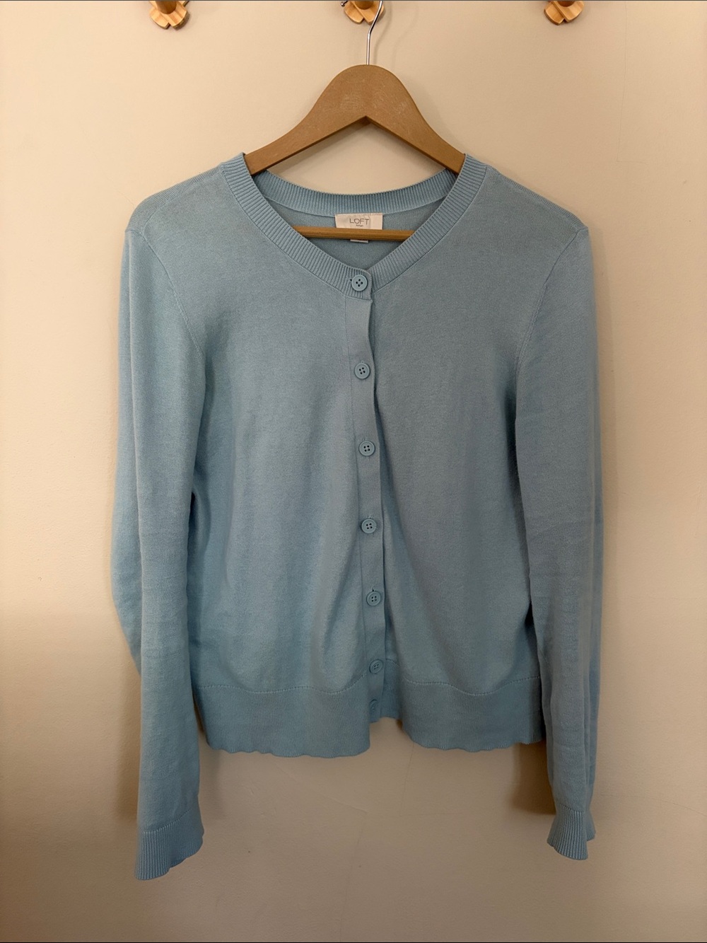Sky Blue Button-Front Crewneck Cardigan